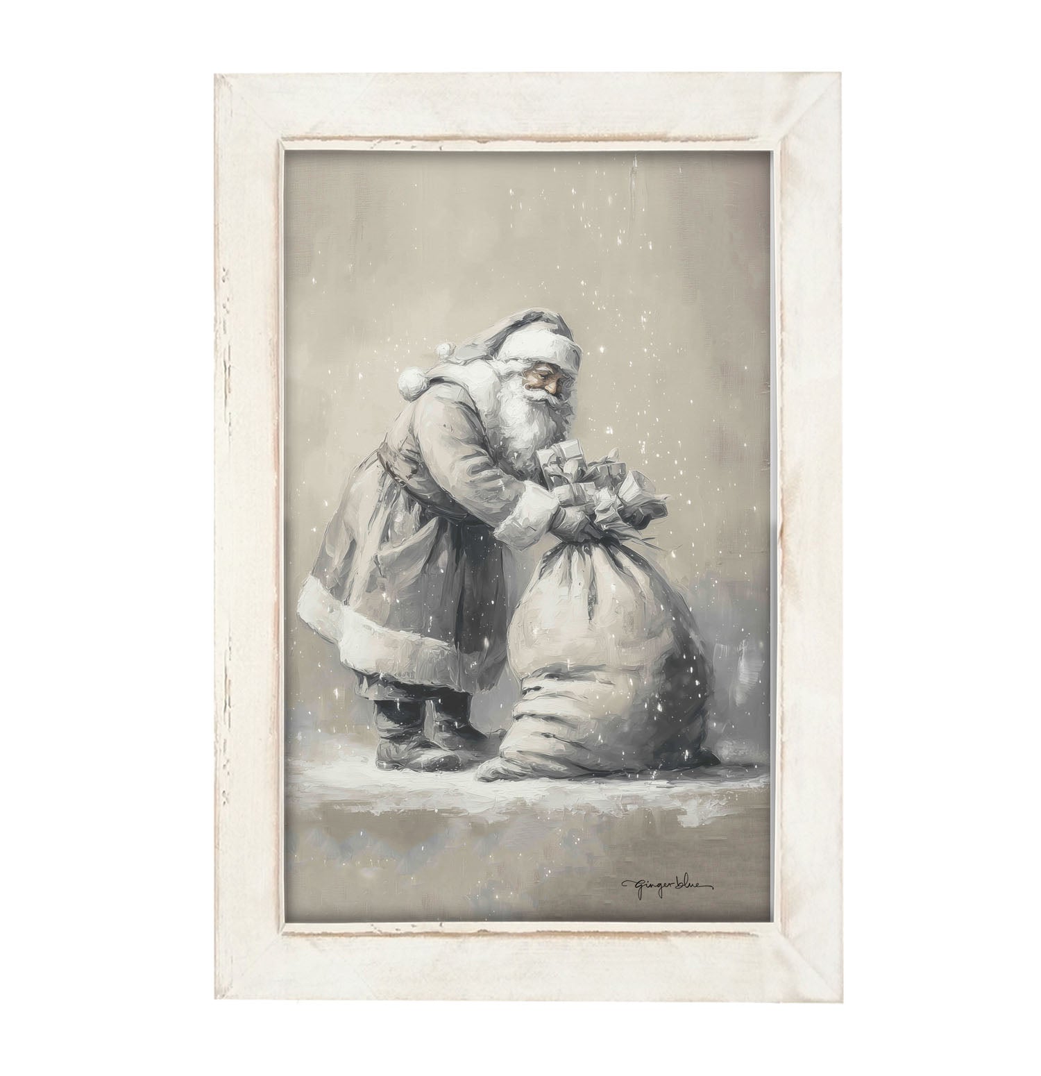 Santa Tying Bag of Presents - Framed Art