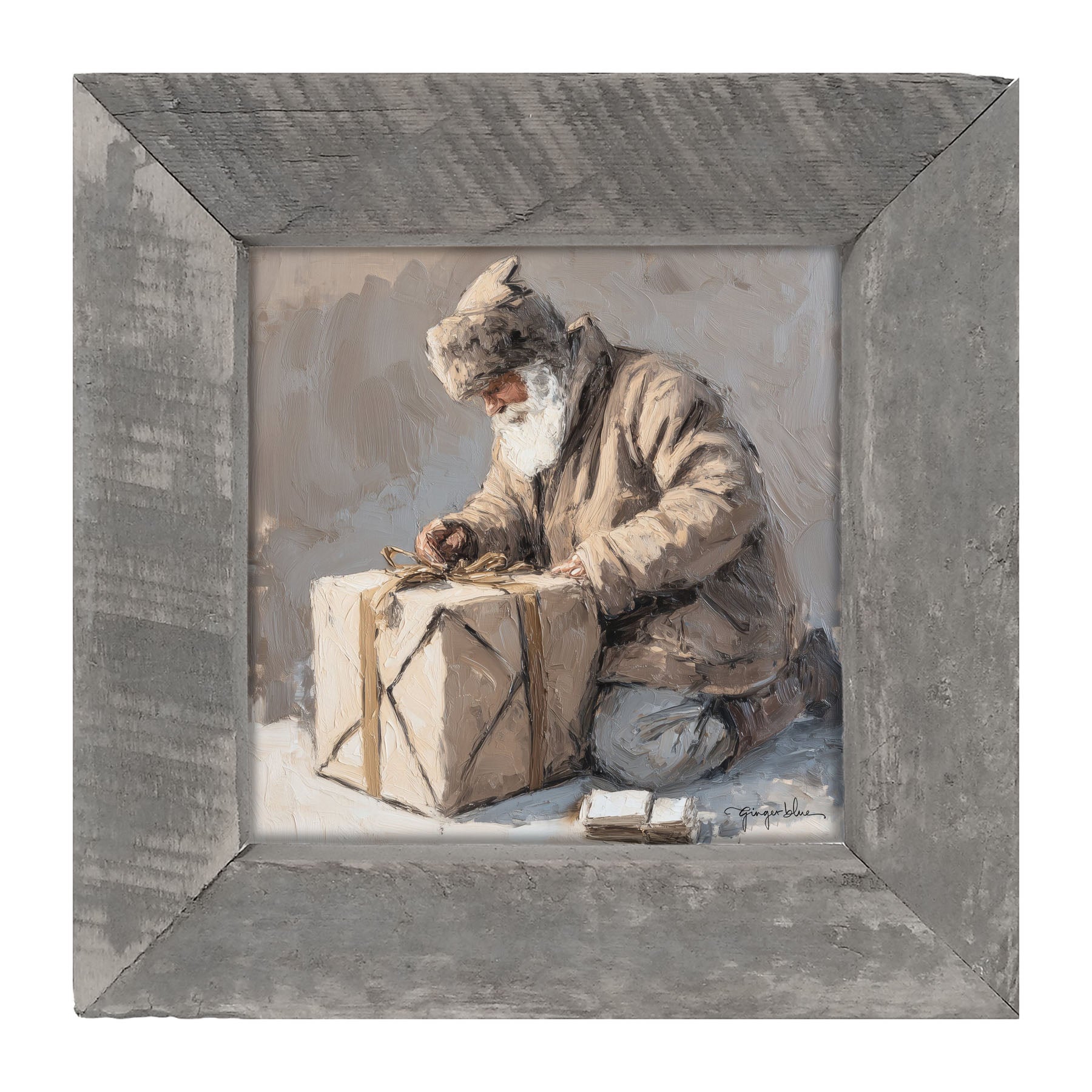 Santa Tying a Box - Framed Art