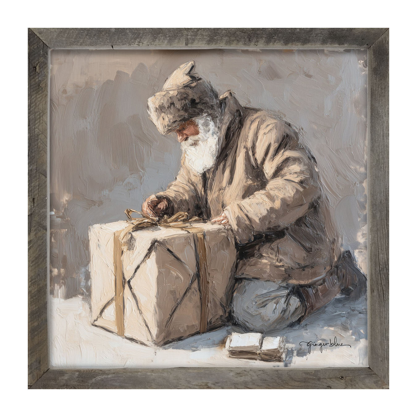 Santa Tying a Box - Framed Art