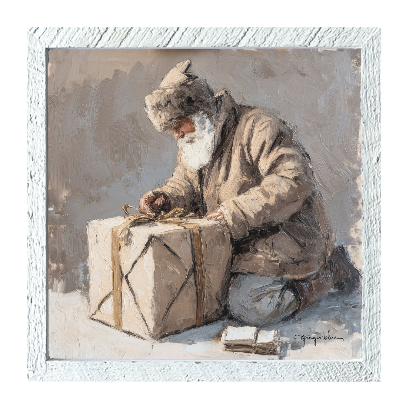 Santa Tying a Box - Framed Art