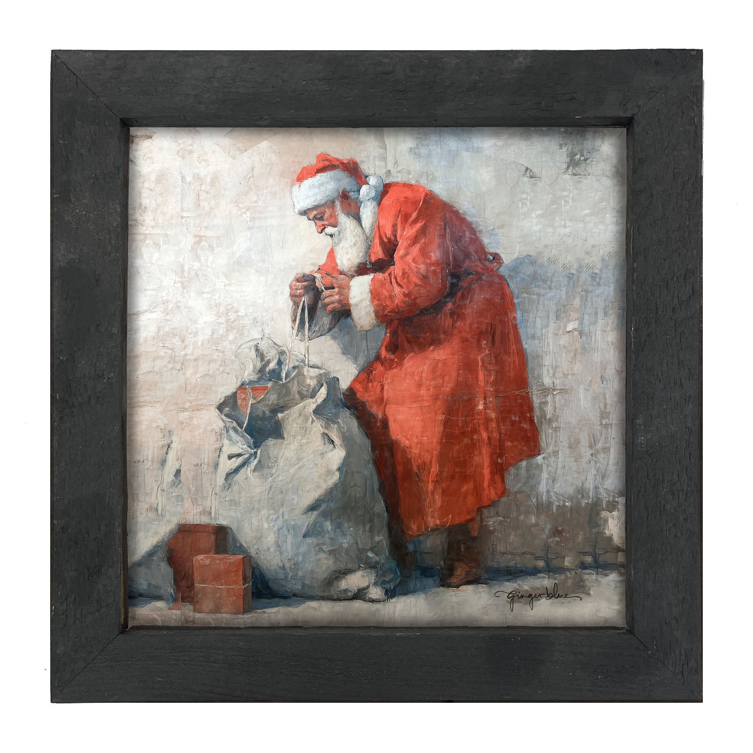 Santa Opening a Bag of Presents - Framed Art