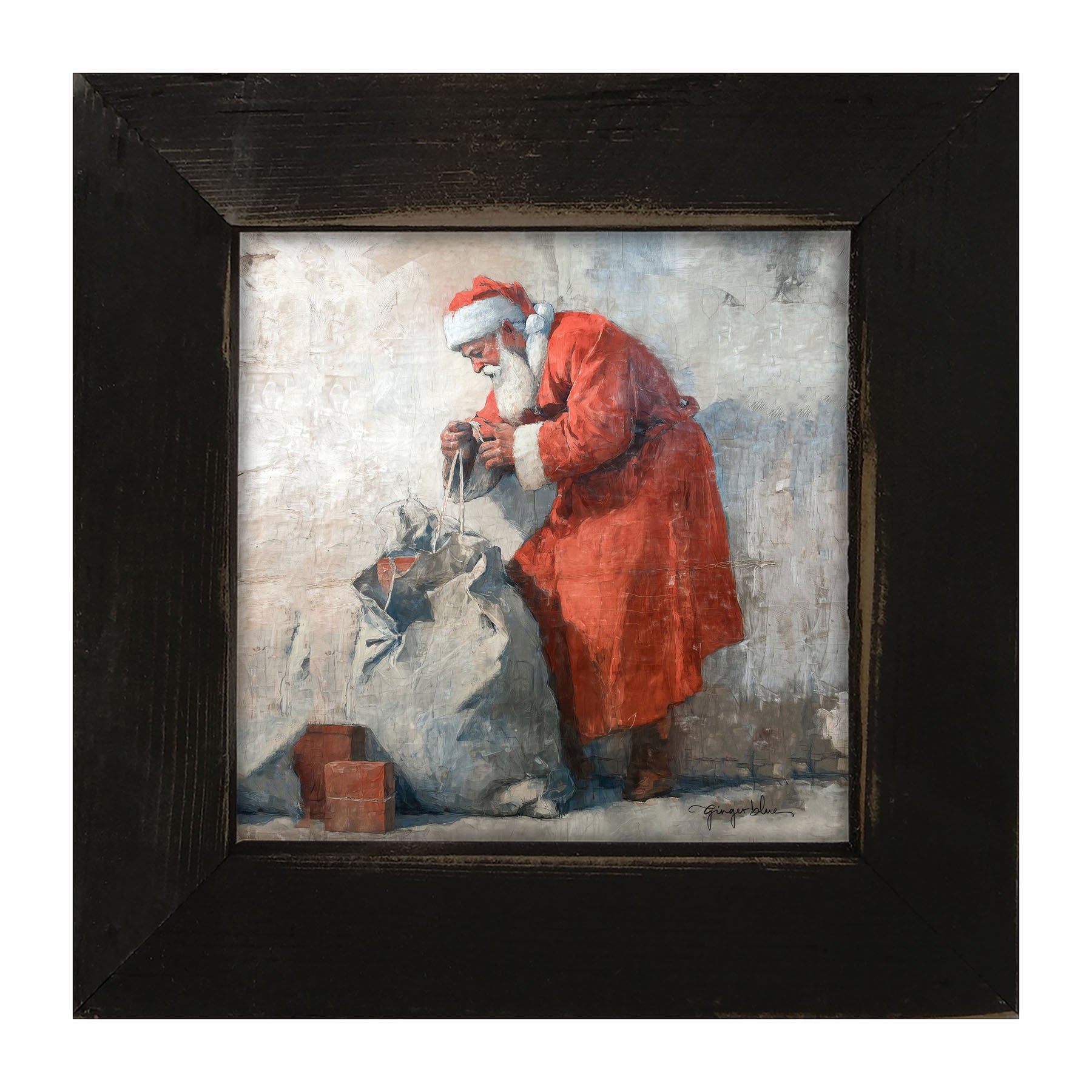Santa Opening a Bag of Presents - Framed Art