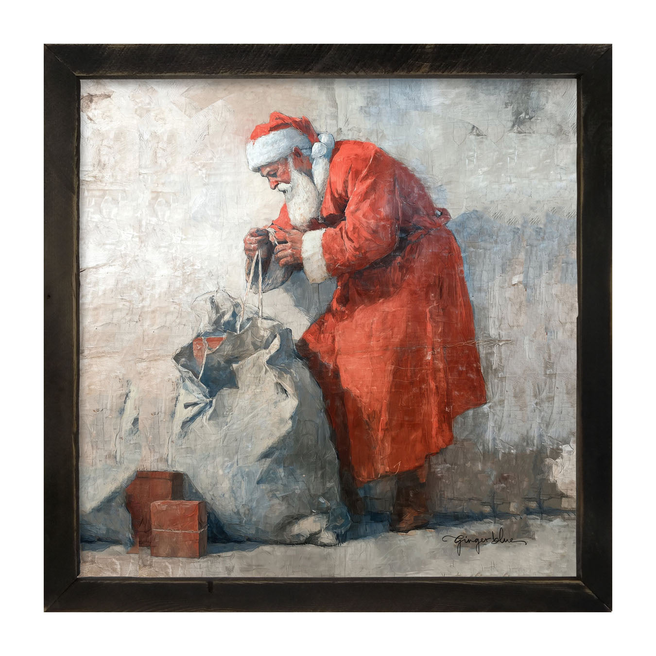 Santa Opening a Bag of Presents - Framed Art