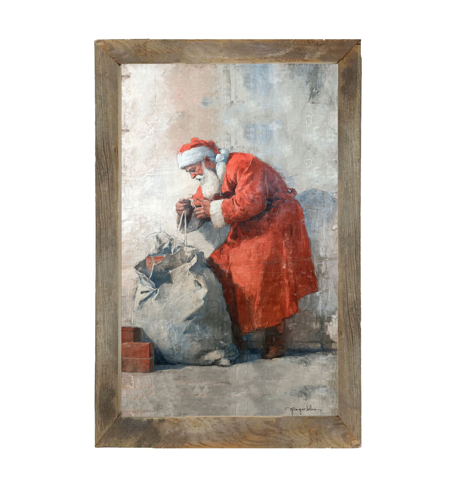 Santa Opening a Bag of Presents - Framed Art