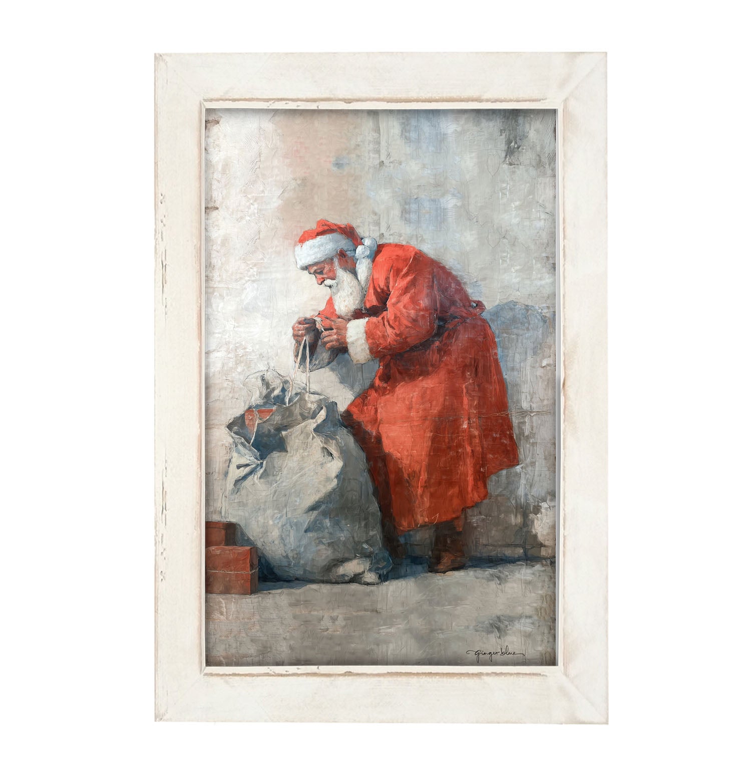 Santa Opening a Bag of Presents - Framed Art