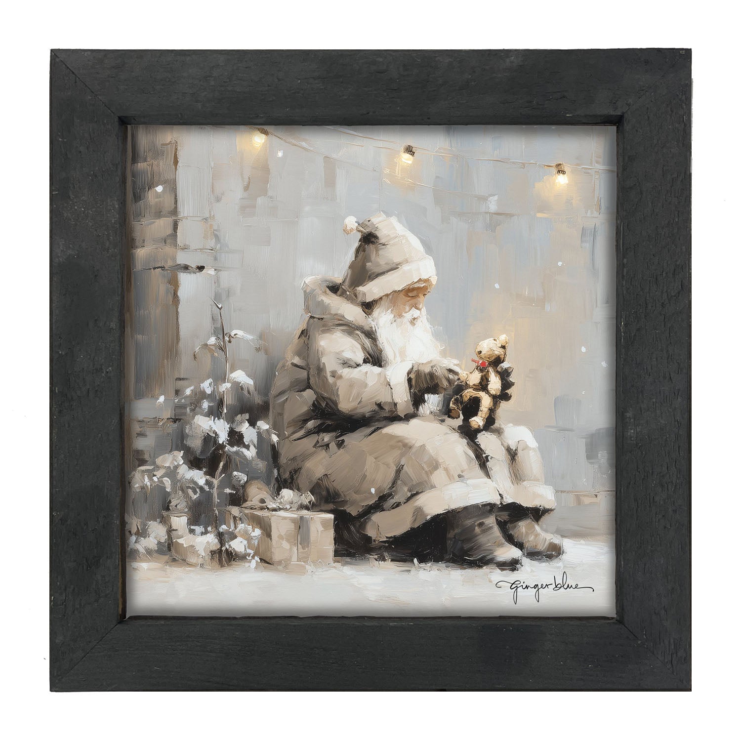 Santa with Teddy Bear - Framed Art