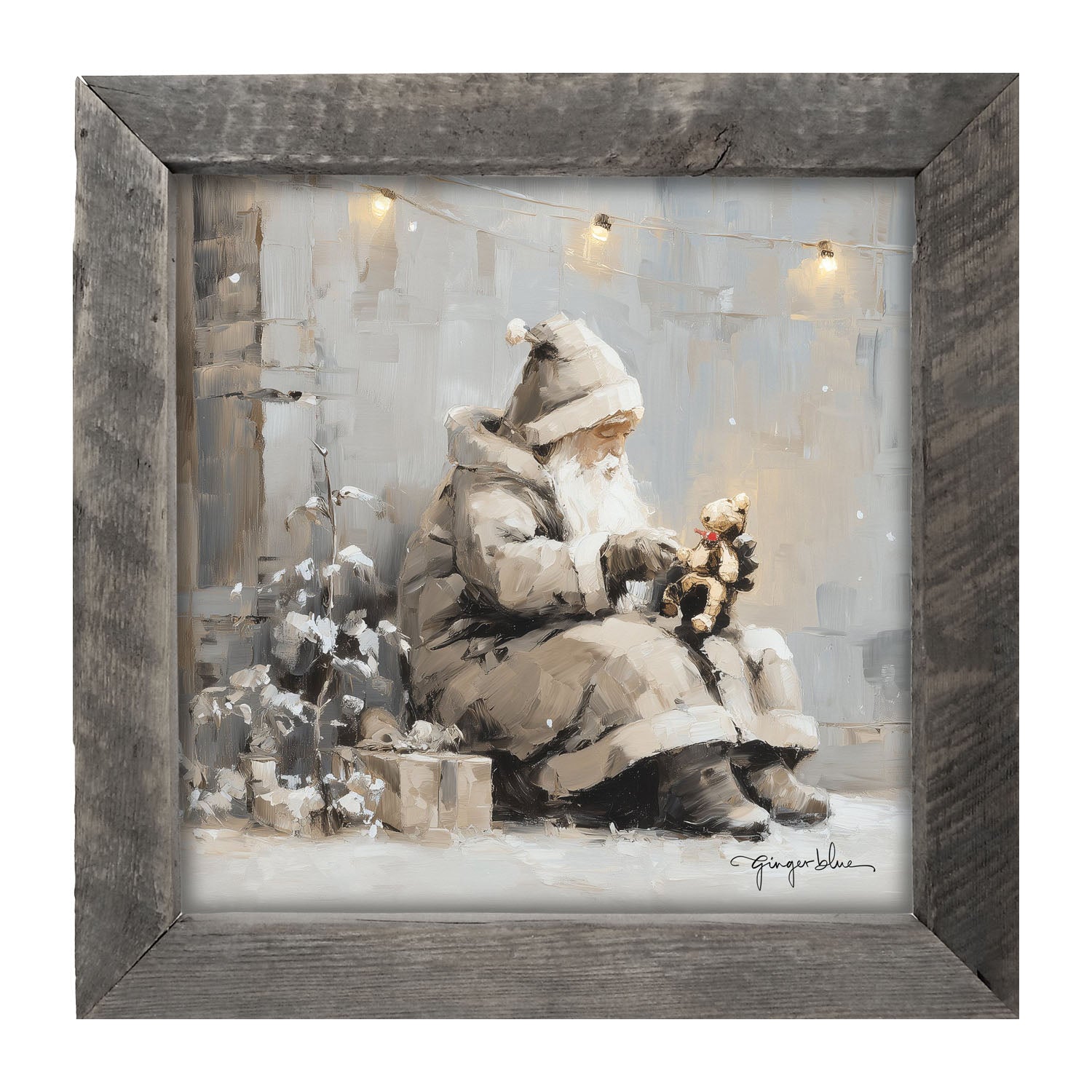 Santa with Teddy Bear - Framed Art