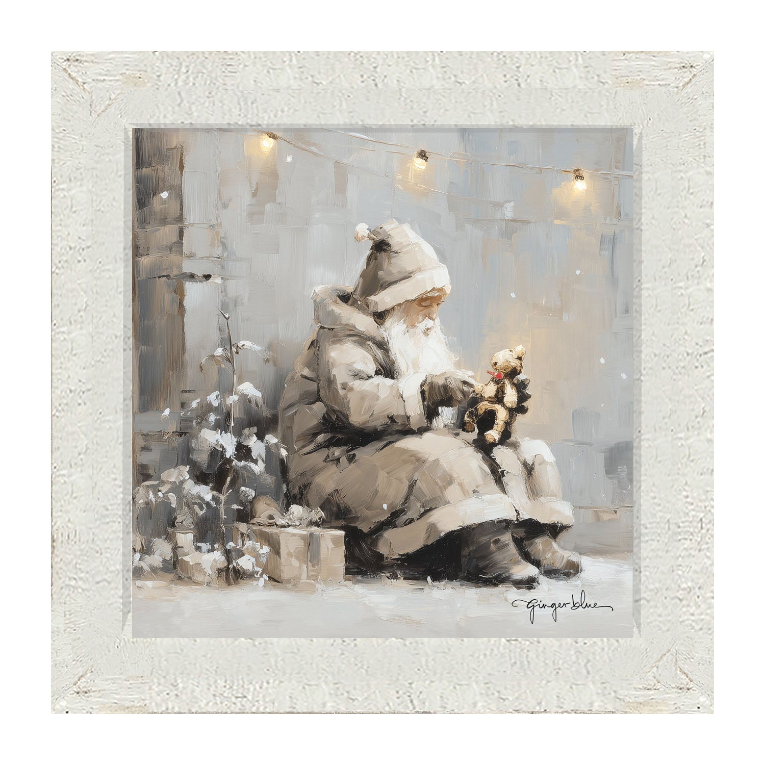 Santa with Teddy Bear - Framed Art