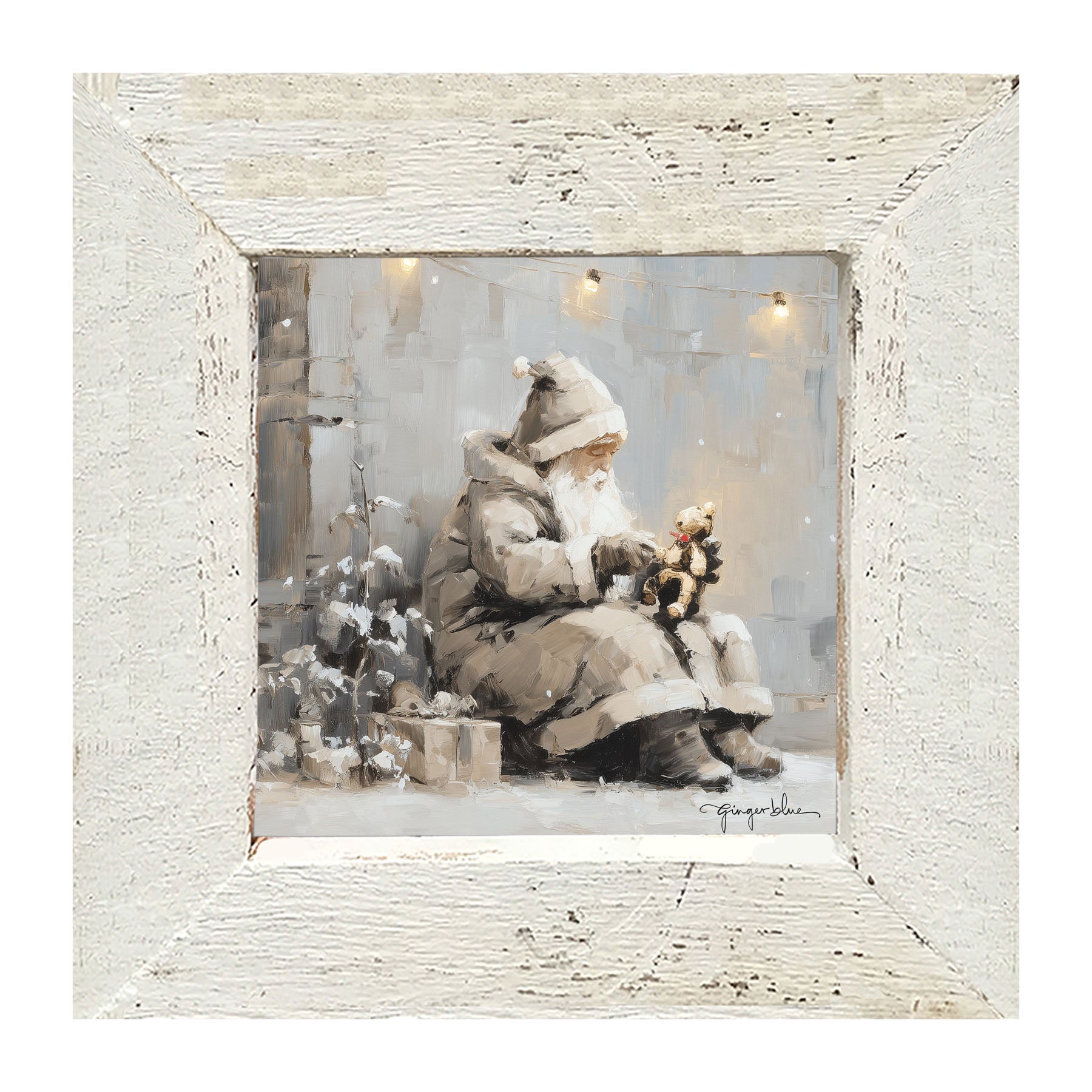 Santa with Teddy Bear - Framed Art
