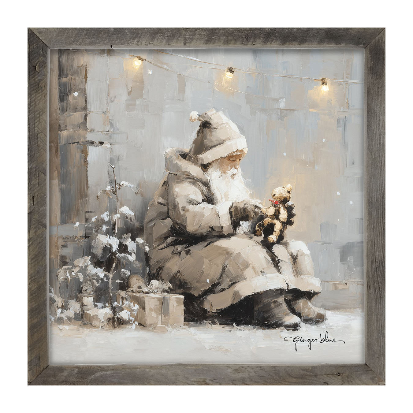 Santa with Teddy Bear - Framed Art
