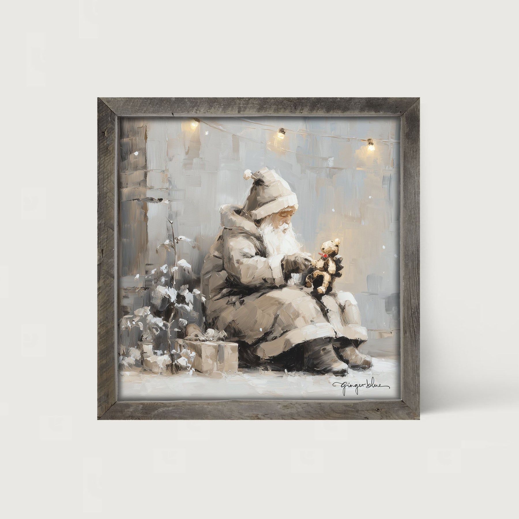 Santa with Teddy Bear - Framed Art