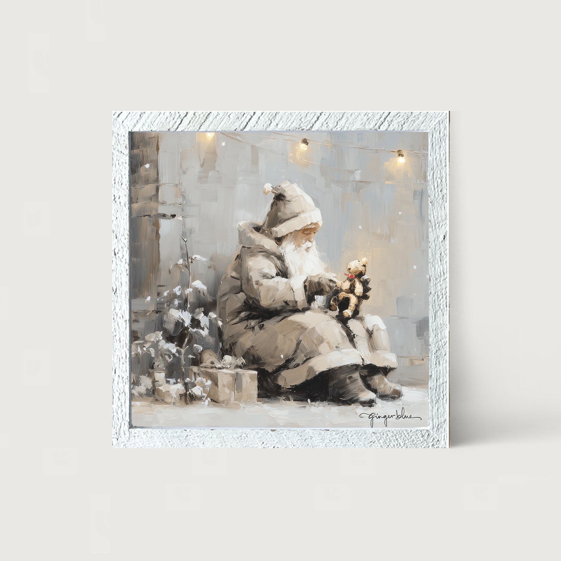 Santa with Teddy Bear - Framed Art