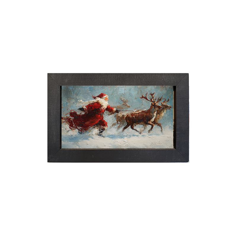 Santa Running with Reindeer - Framed Art