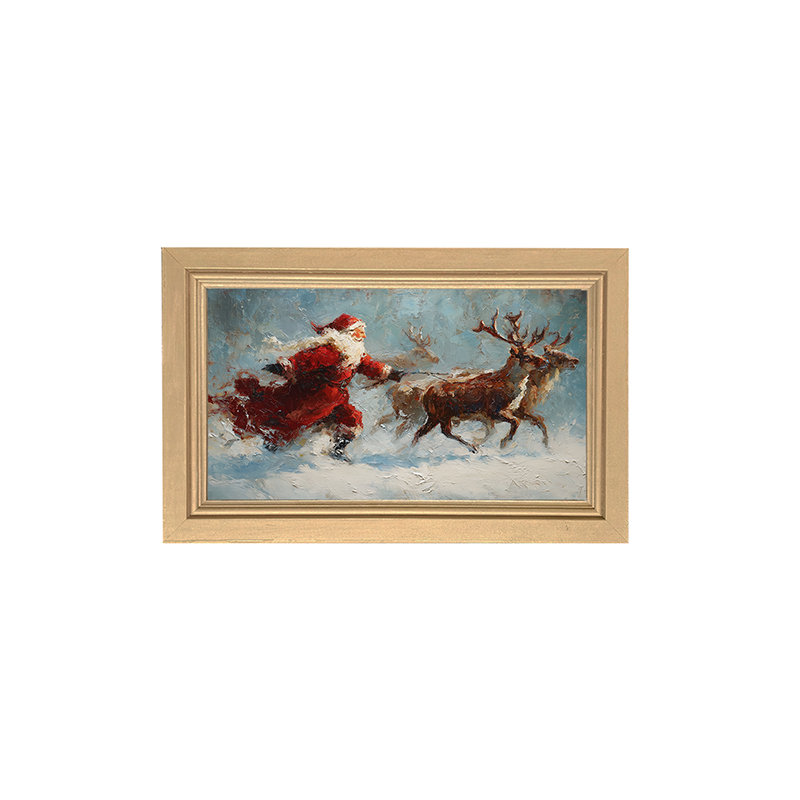 Santa Running with Reindeer - Framed Art