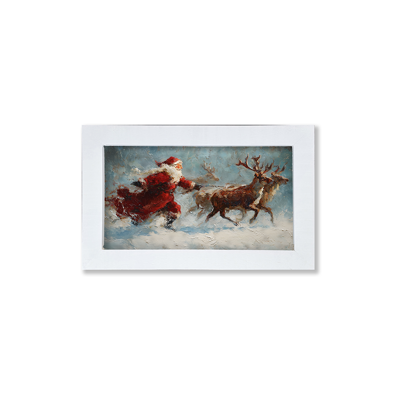 Santa Running with Reindeer - Framed Art