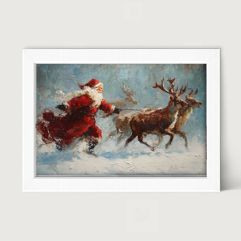 Santa Running with Reindeer