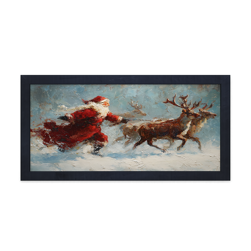 Santa Running with Reindeer - Framed Art