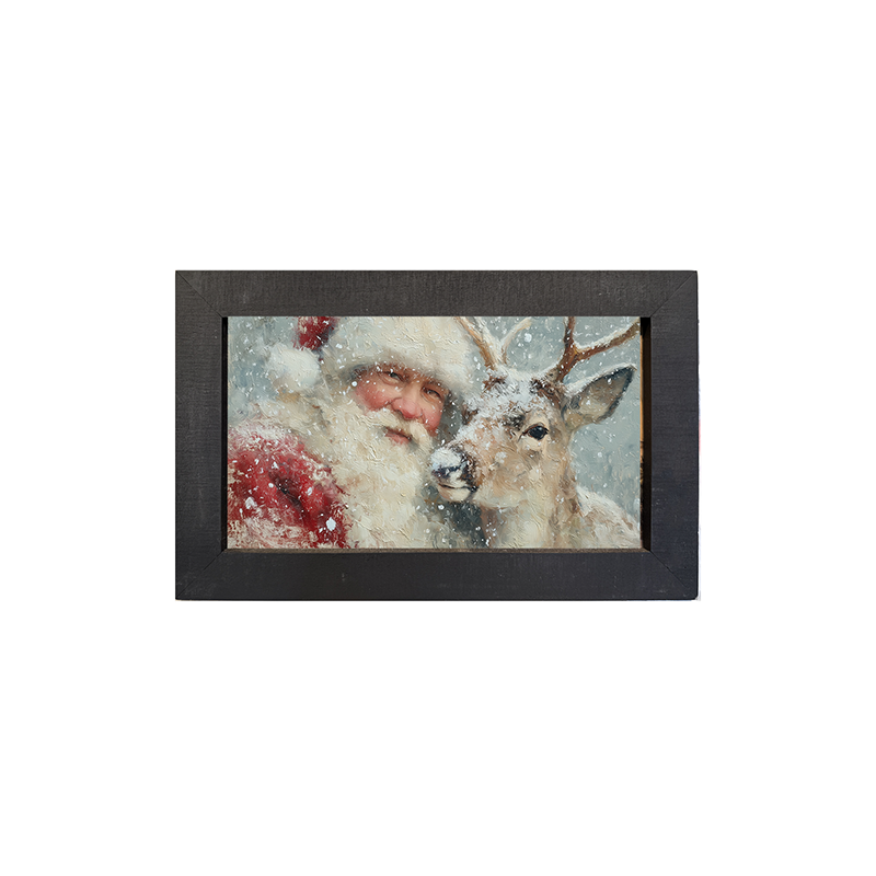 Santa and a Reindeer - Framed Art
