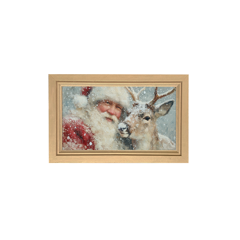 Santa and a Reindeer - Framed Art