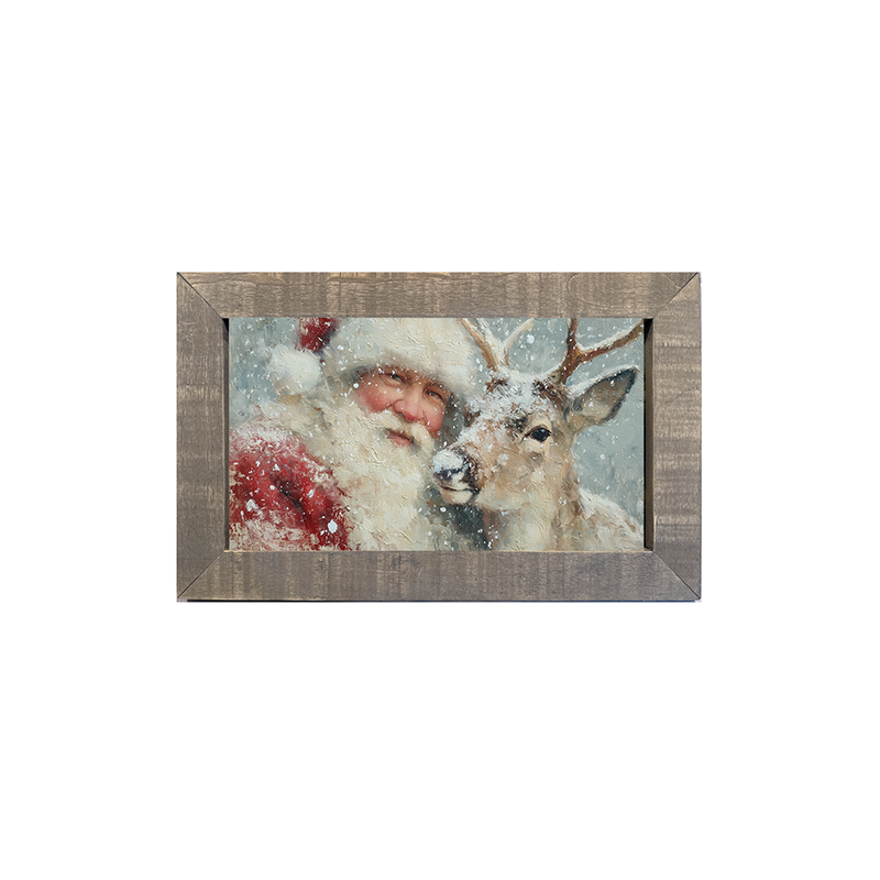 Santa and a Reindeer - Framed Art