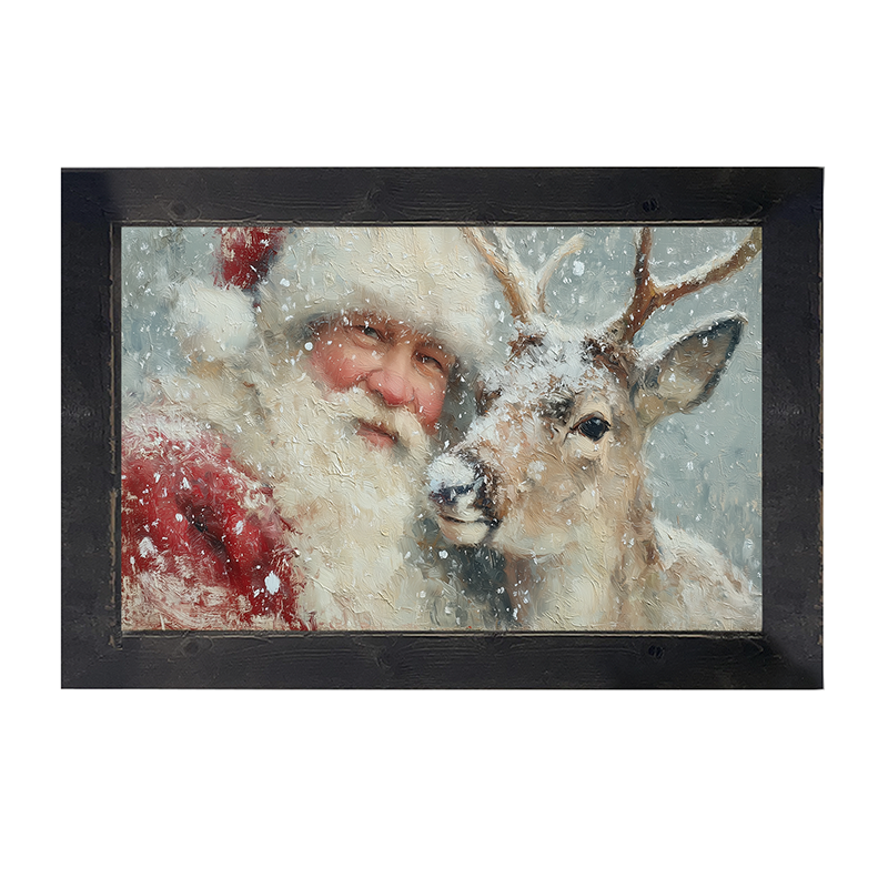 Santa and a Reindeer - Framed Art