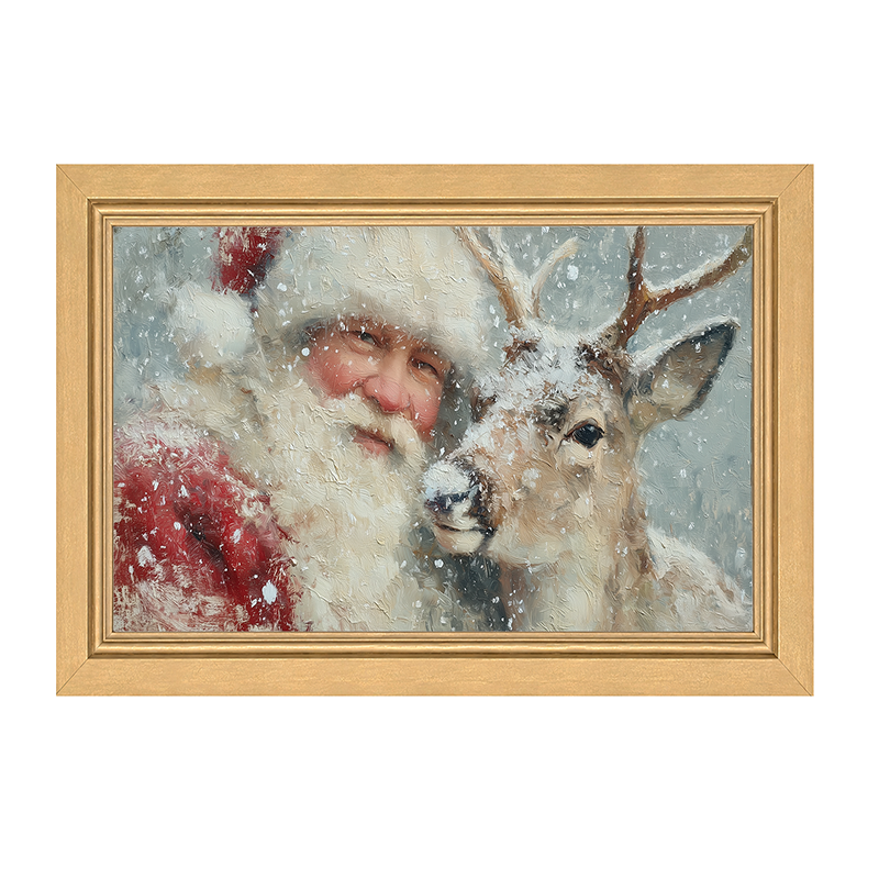 Santa and a Reindeer - Framed Art