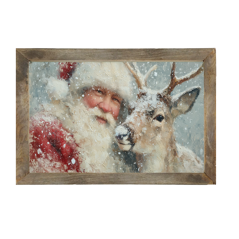 Santa and a Reindeer - Framed Art