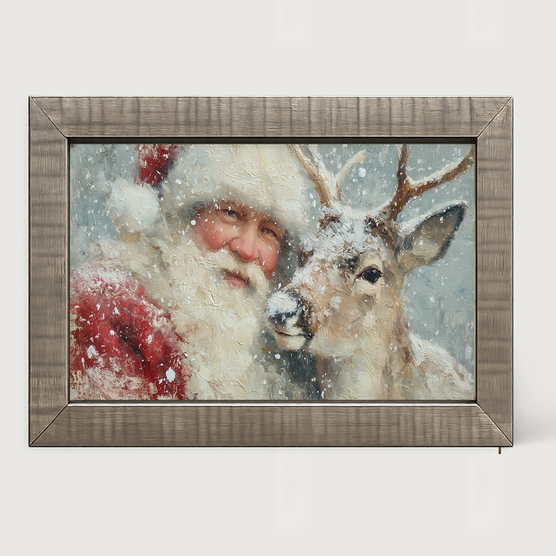 Santa and a Reindeer - Framed Art