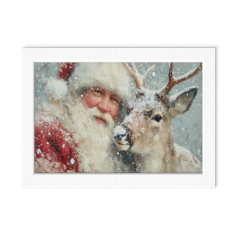 Santa and a Reindeer - Framed Art