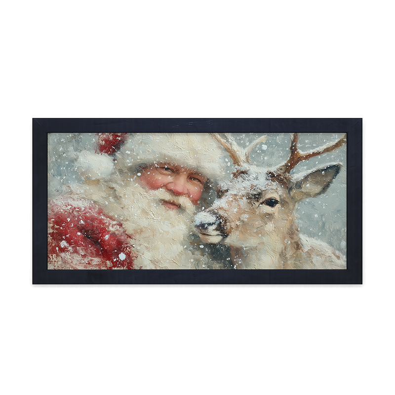 Santa and a Reindeer - Framed Art