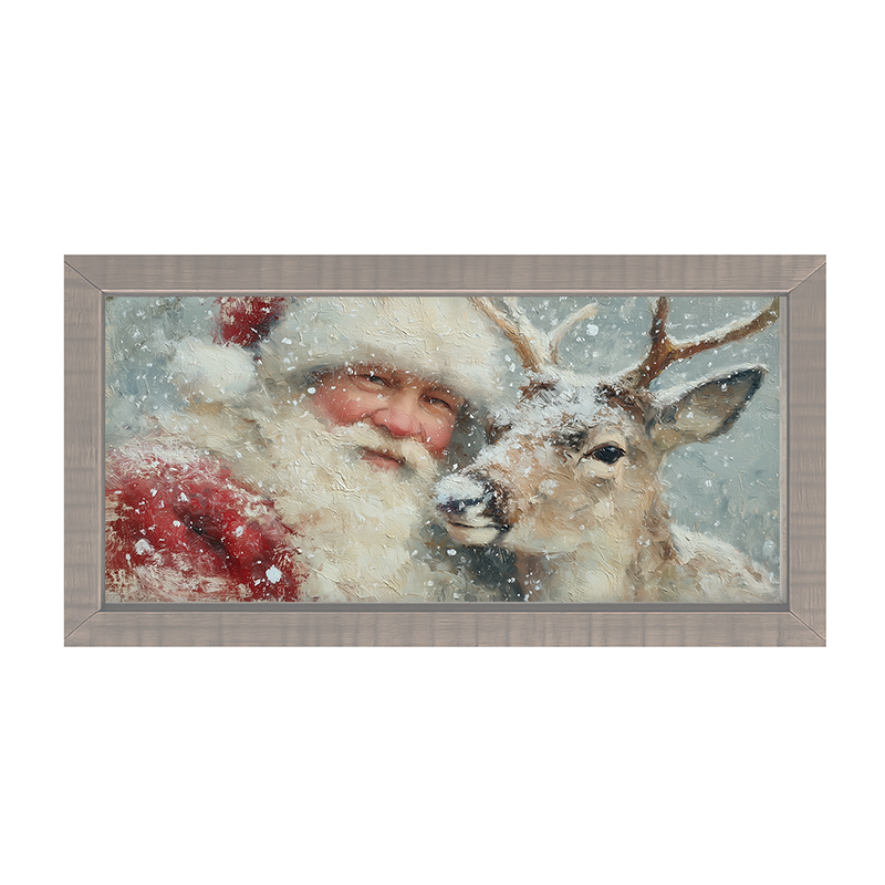 Santa and a Reindeer - Framed Art