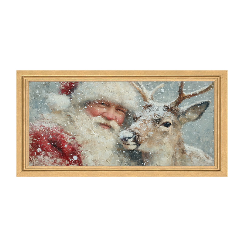 Santa and a Reindeer - Framed Art