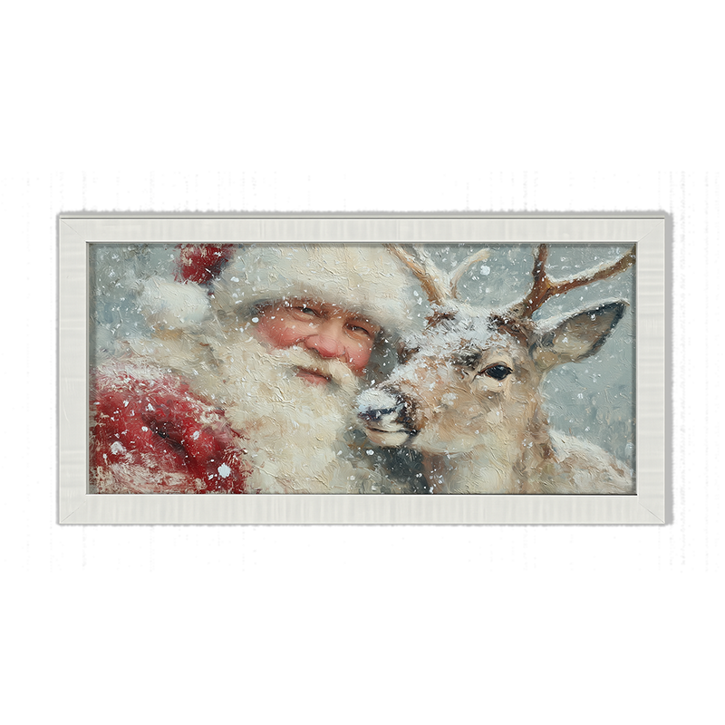 Santa and a Reindeer - Framed Art