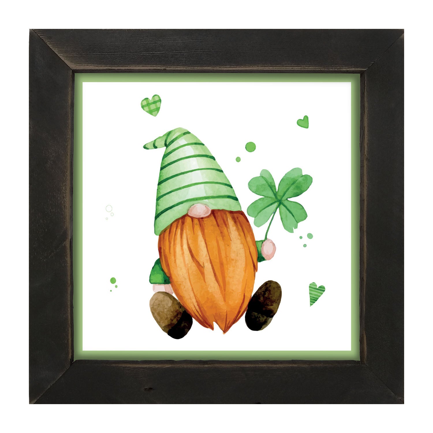 St. Patrick Gnome With Green Hat - Framed art