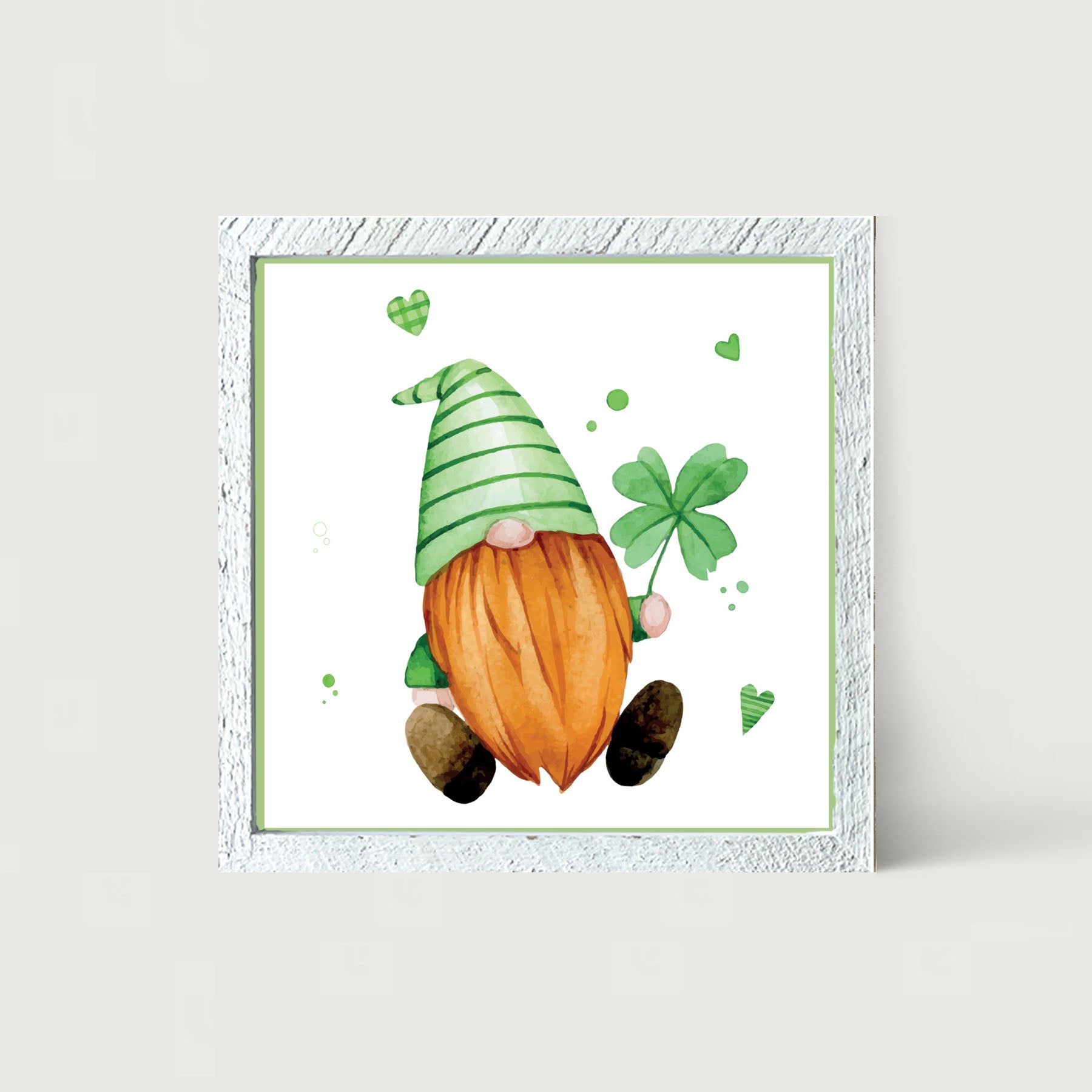 St. Patrick Gnome With Green Hat - Framed art