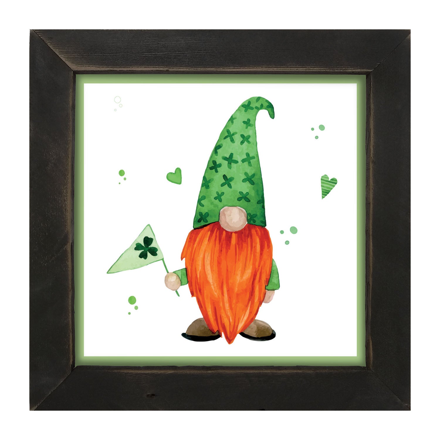 St. Patrick Gnome With Shamrock Flag - Framed art