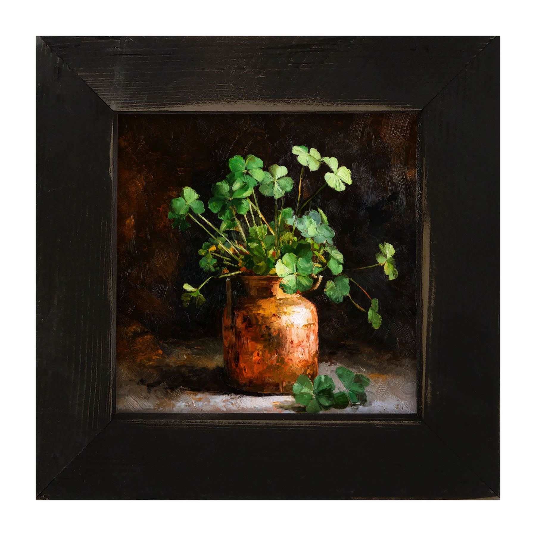 Copper Jar with Clovers - Framed Art