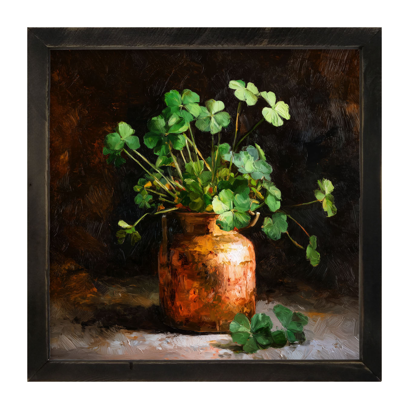Copper Jar with Clovers - Framed Art