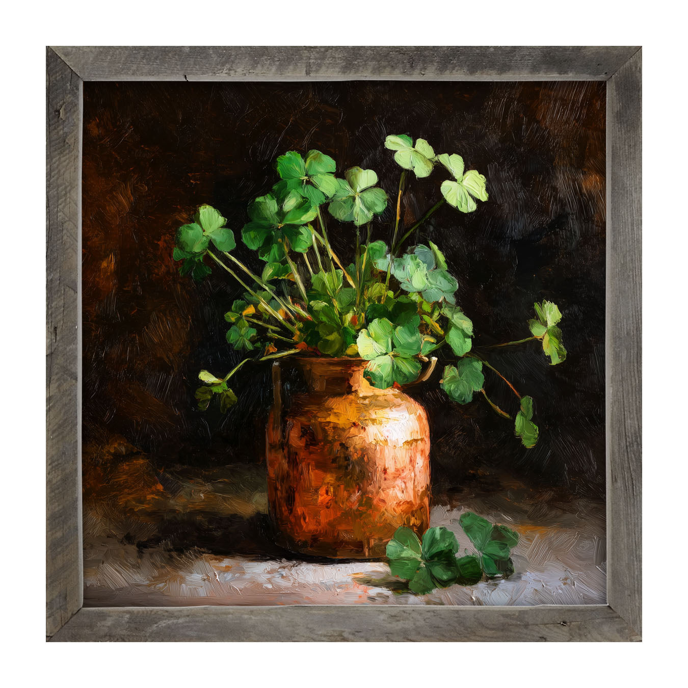 Copper Jar with Clovers - Framed Art