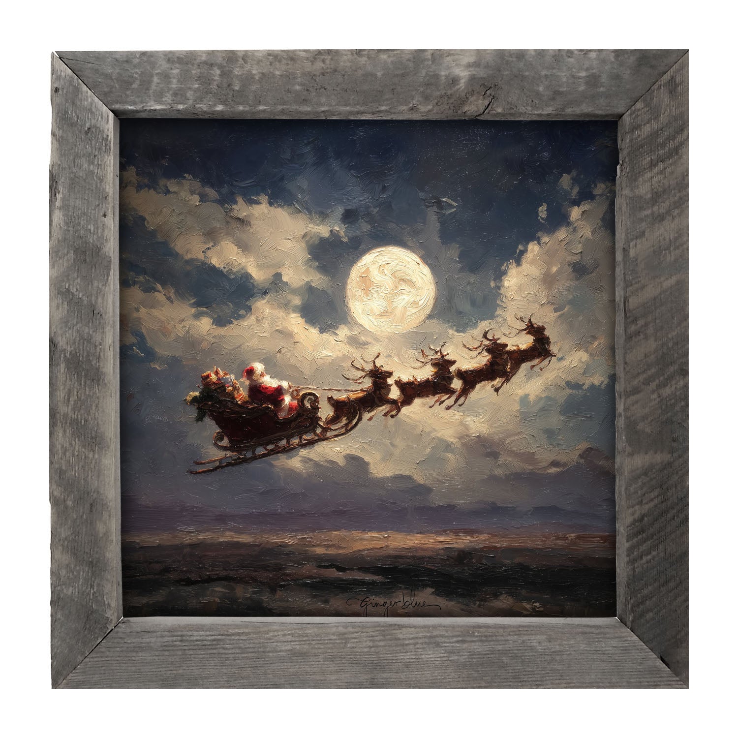 Santa Flying under Full Moon - Framed Art