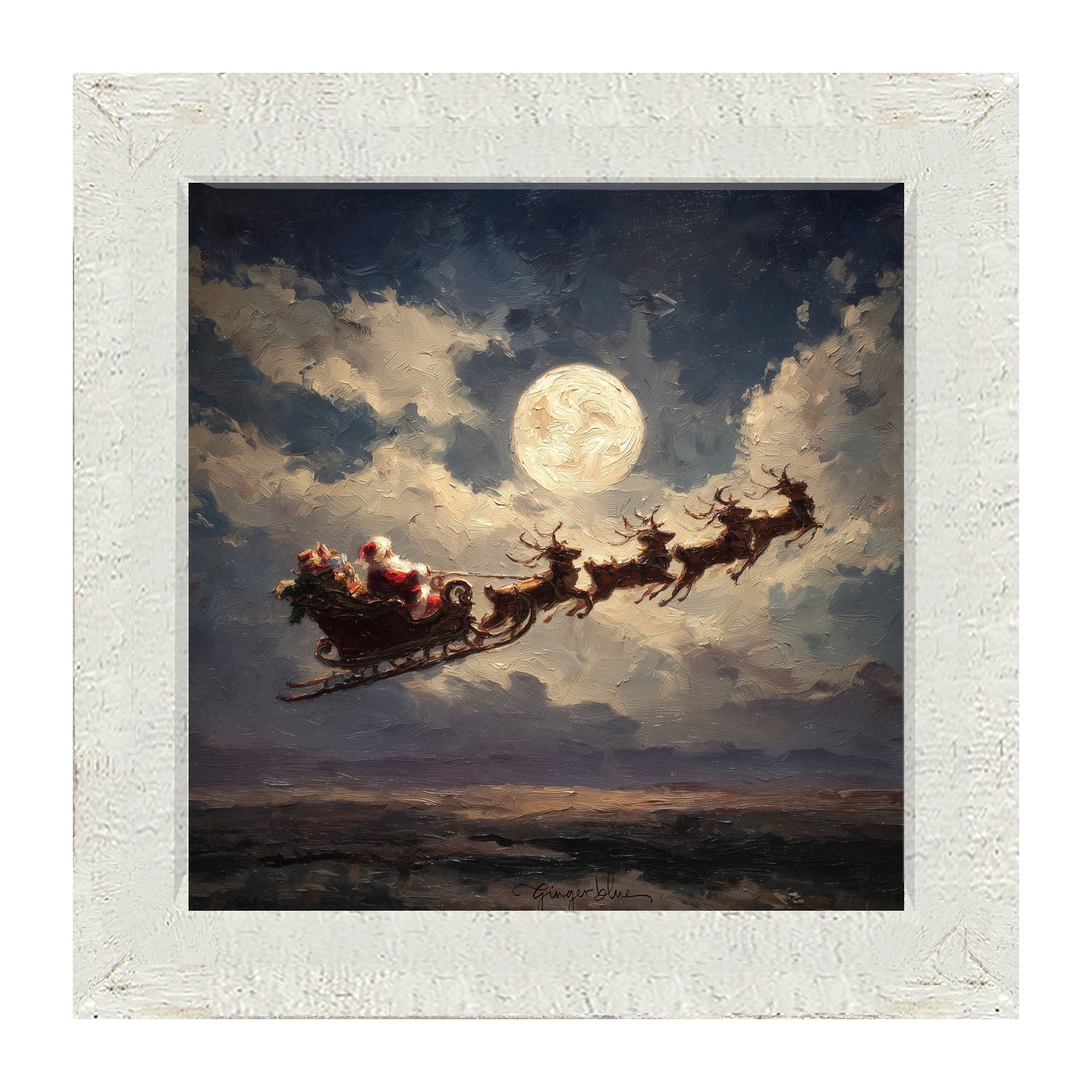 Santa Flying under Full Moon - Framed Art