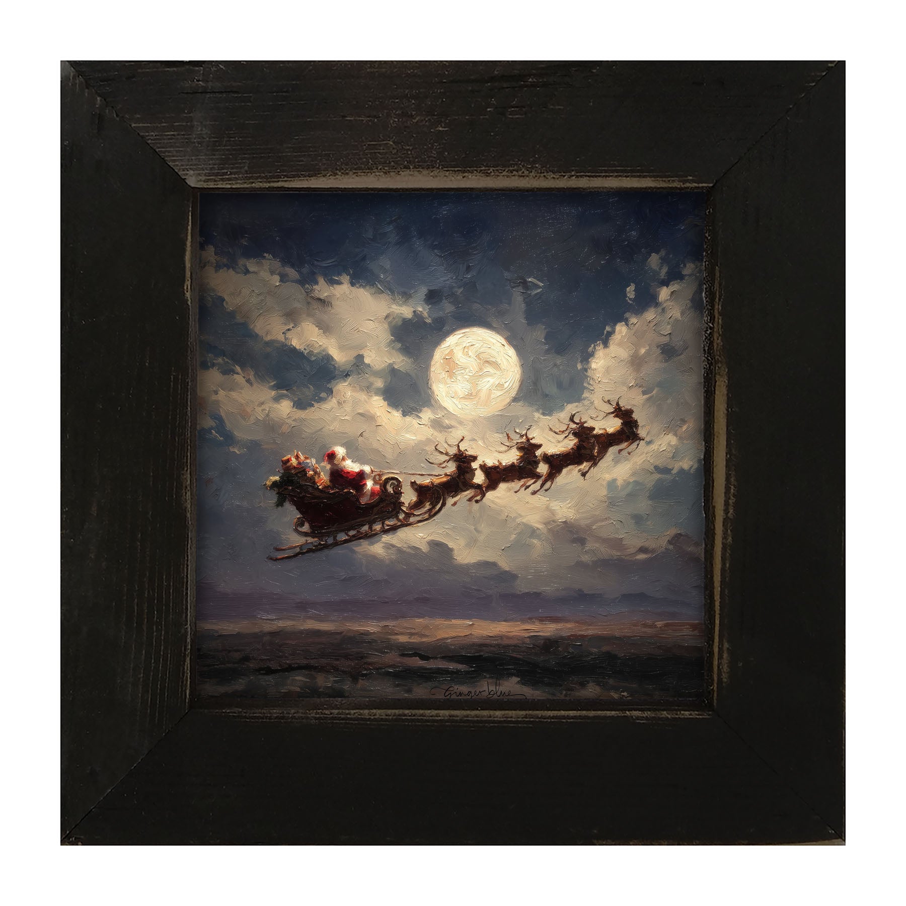 Santa Flying under Full Moon - Framed Art