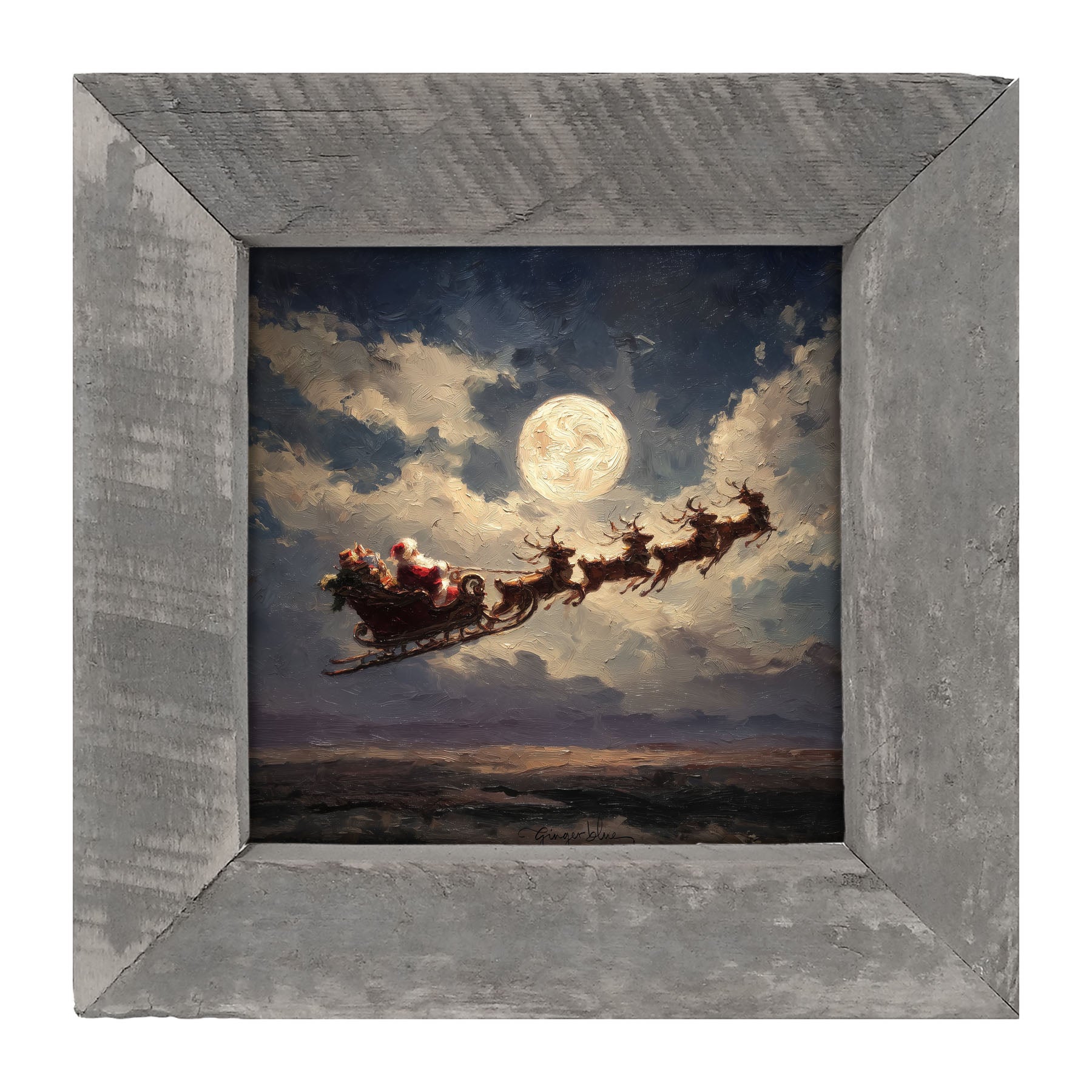 Santa Flying under Full Moon - Framed Art