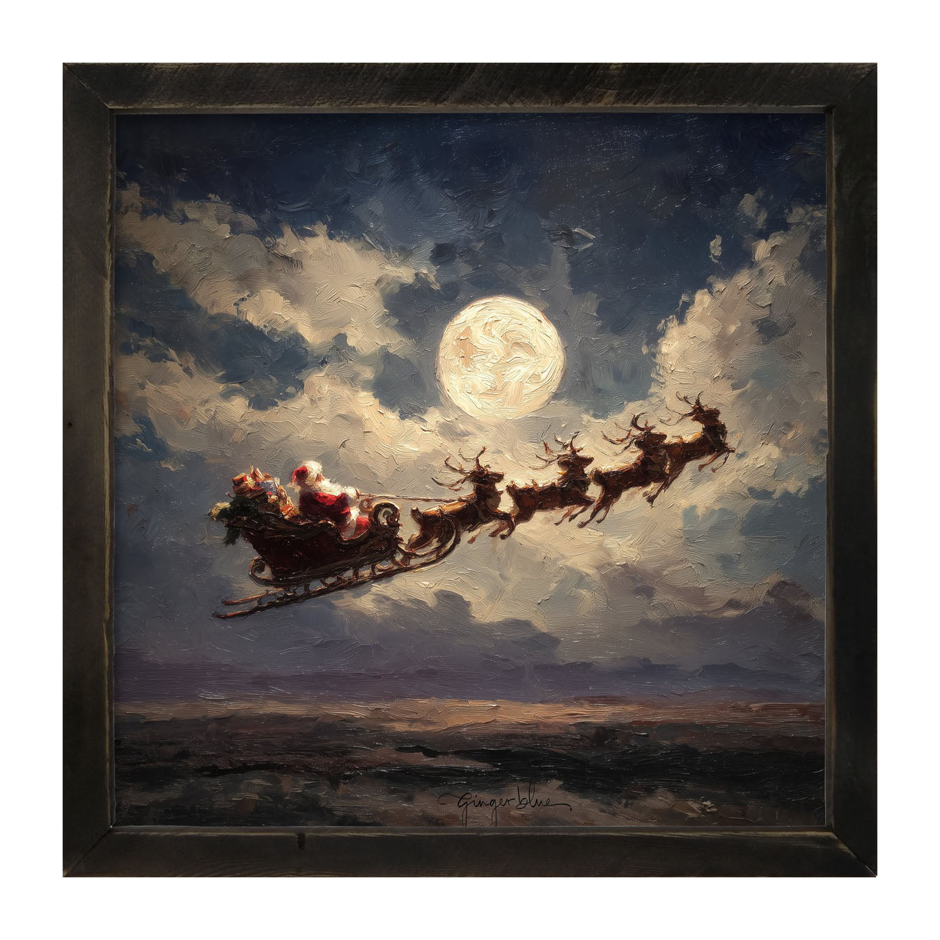 Santa Flying under Full Moon - Framed Art