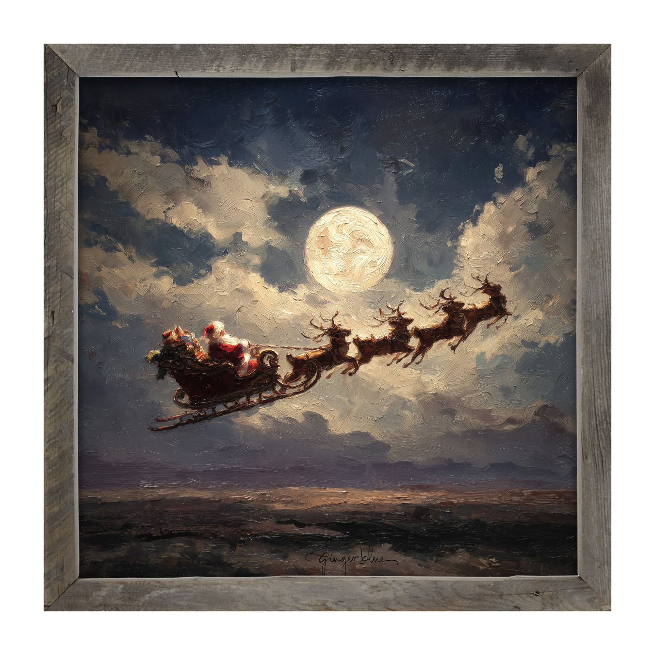 Santa Flying under Full Moon - Framed Art