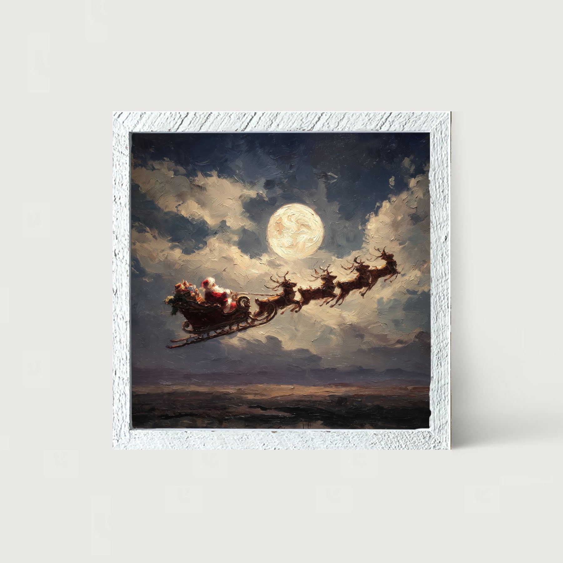 Santa Flying under Full Moon - Framed Art