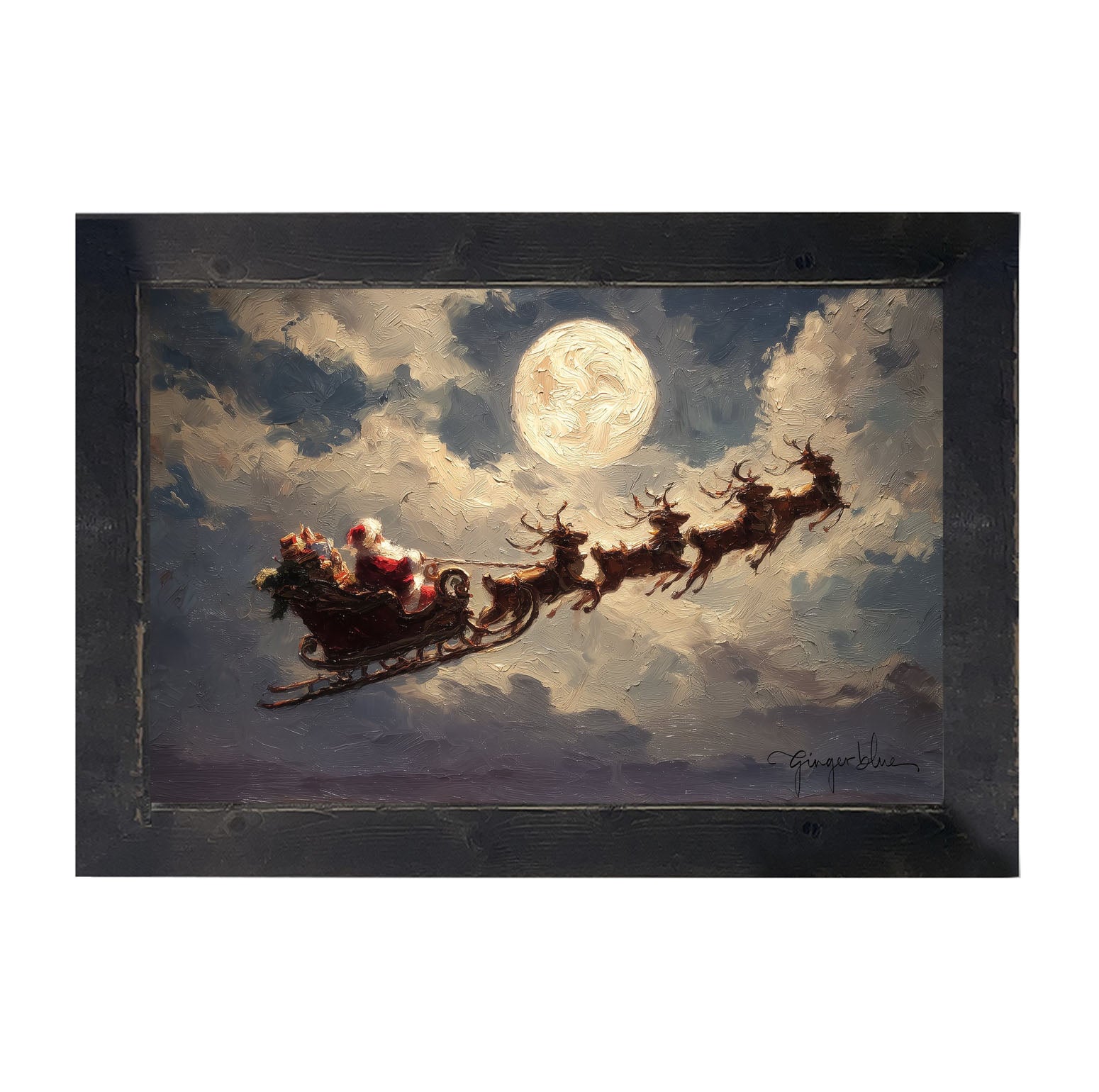 Santa Flying under Full Moon - Framed Art