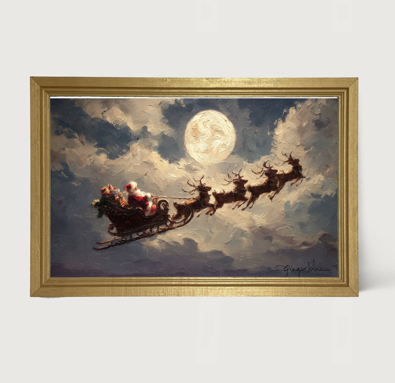 Santa Flying under Full Moon - Framed Art