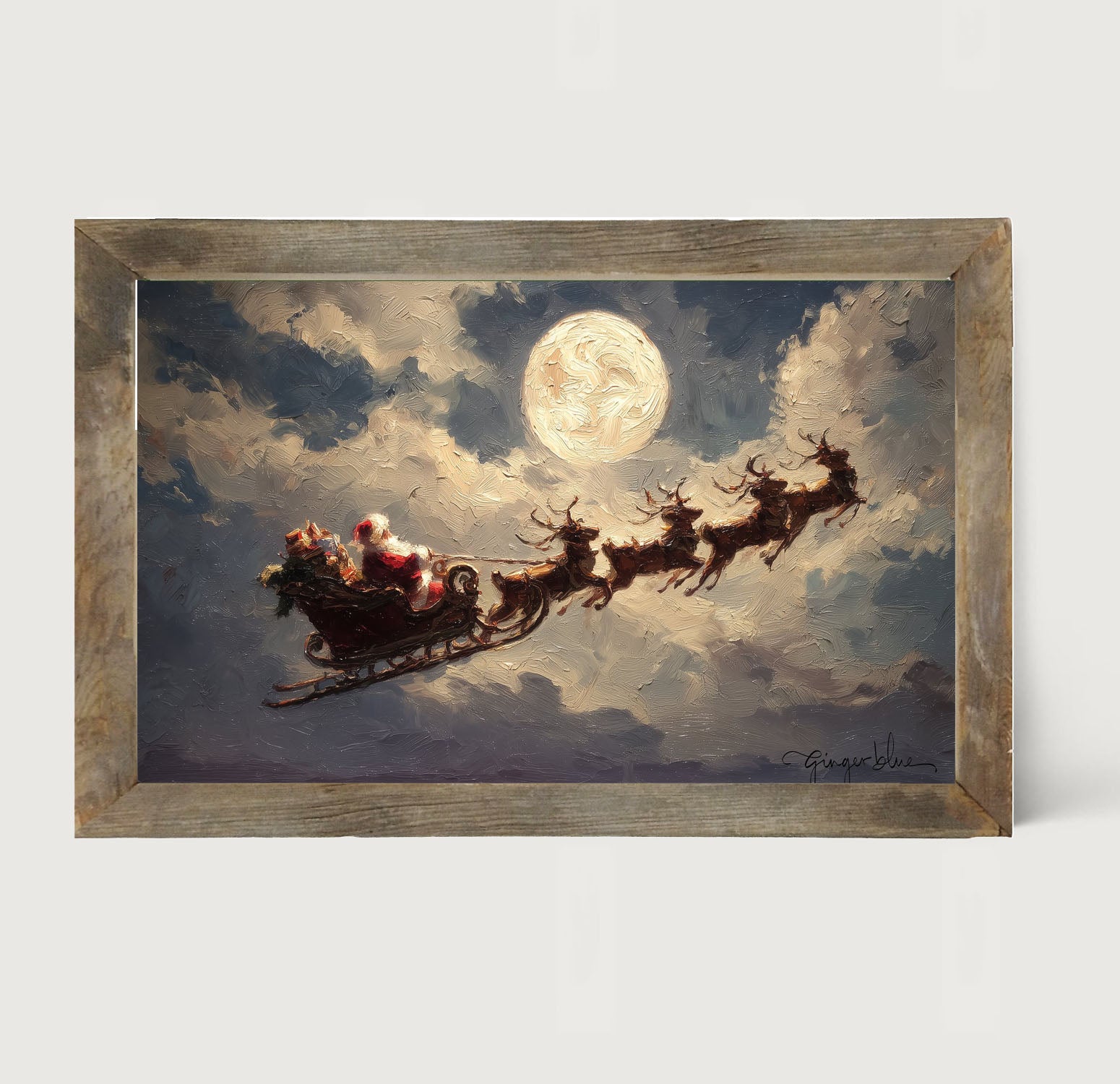 Santa Flying under Full Moon - Framed Art