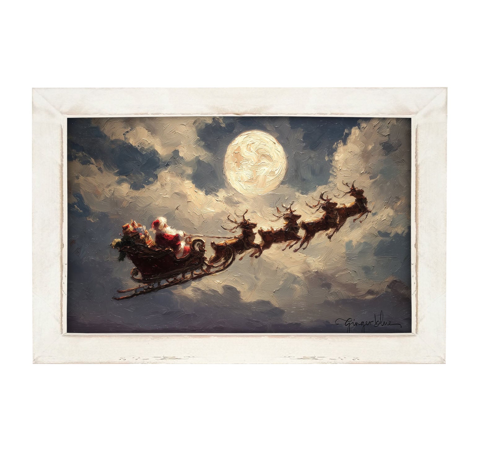 Santa Flying under Full Moon - Framed Art